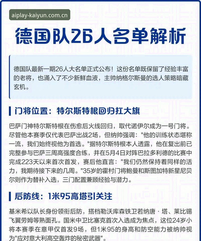 开云App功能必备 德国队世界杯名单解读指南:从诺伊尔回归到卡尔入选的深度分析